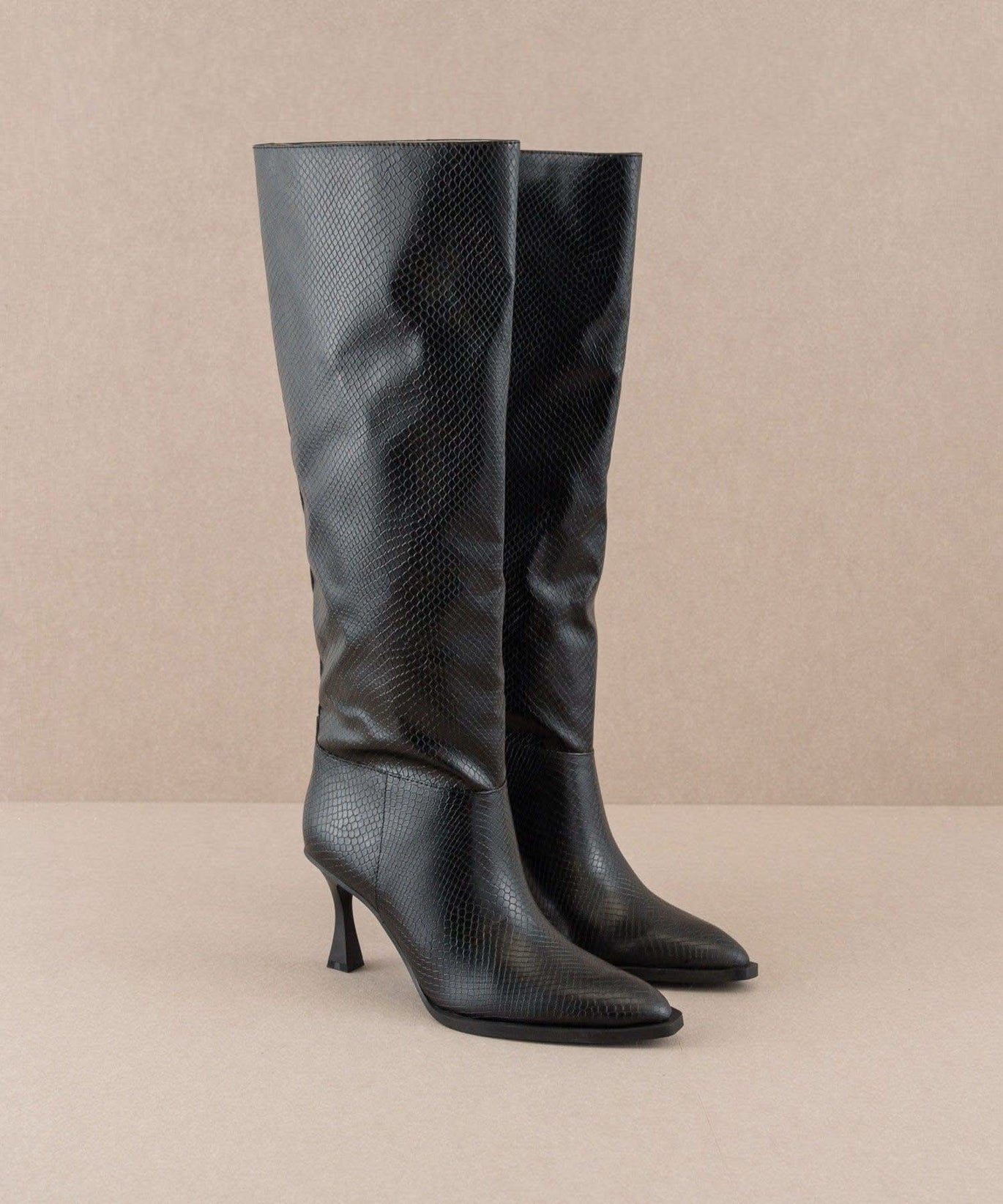 The Vanessa | Black Reptile Print Knee High Boot - SwagglyLife Home & Fashion